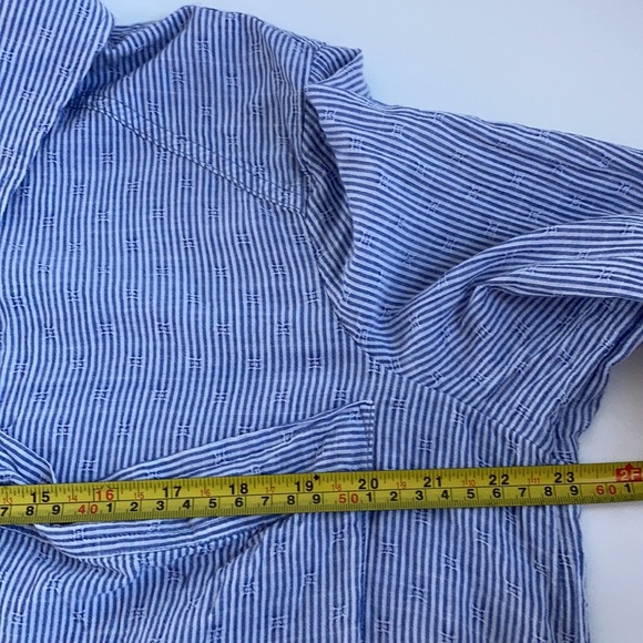 Free People blue white stripe button down split back cotton long sleeve shirt - Picture 14 of 16